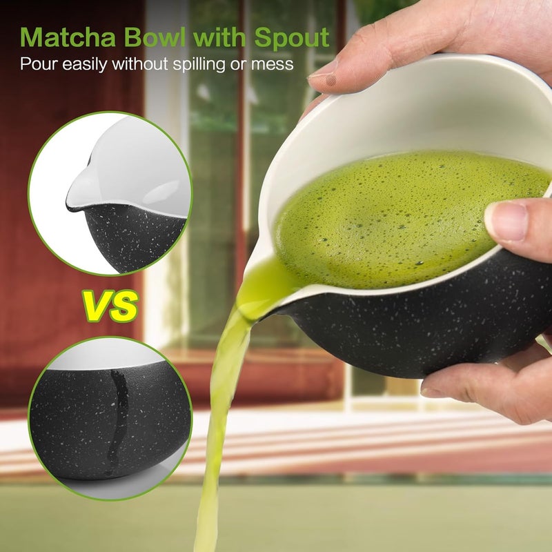 CHEFBEE 8PCS Matcha Whisk Set - Ceramic Matcha Tea Bowl Kit Set Includes Bowl, Whisk and Chasen Holder, Sifter, Bamboo Spoon & Scoop, Scoop Rest, Tea Towel, Christmas Macha Gift for Beginners Lovers - Image 3